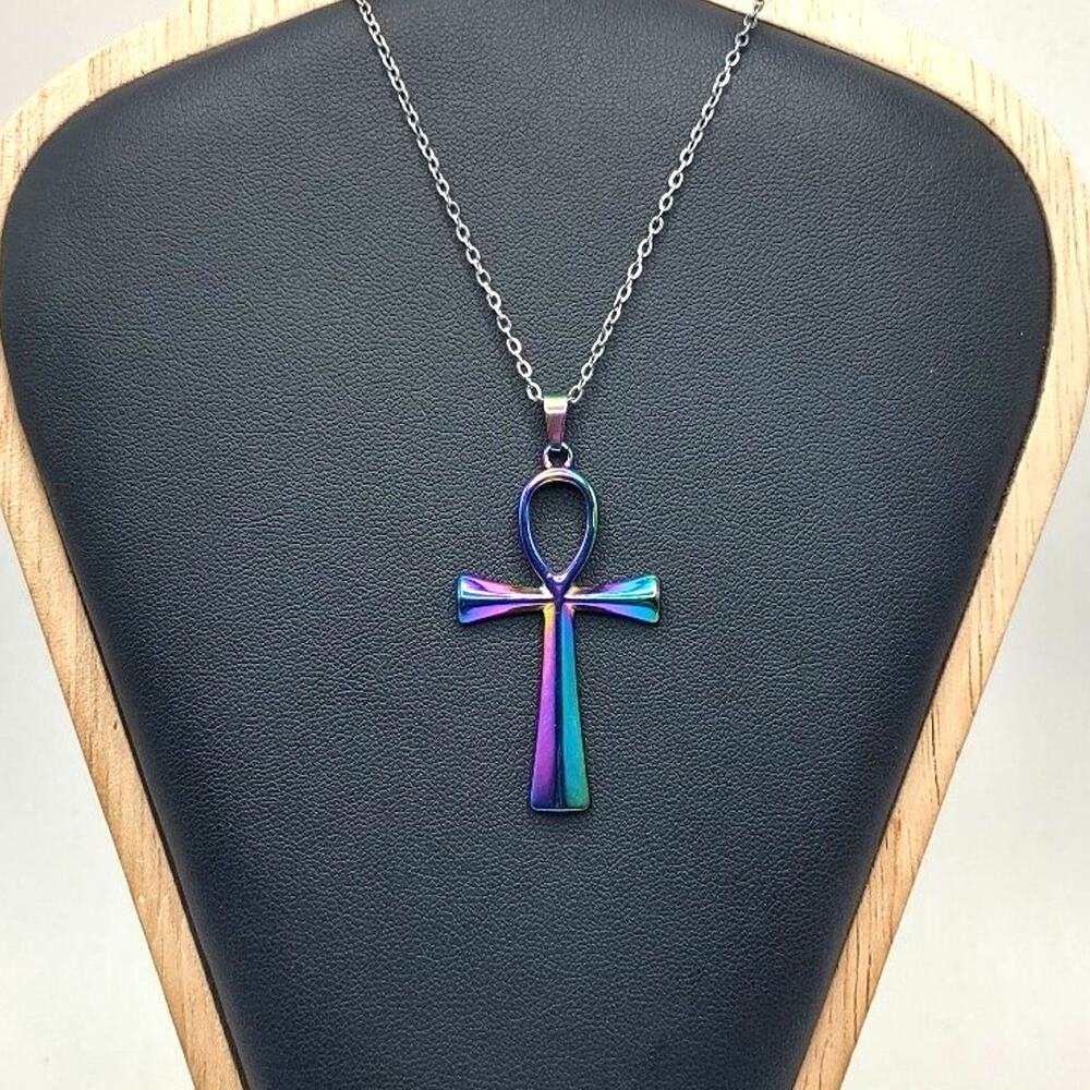 Stainless Iridescent Egyptian Ankh Necklace African Black History Birthday Gift